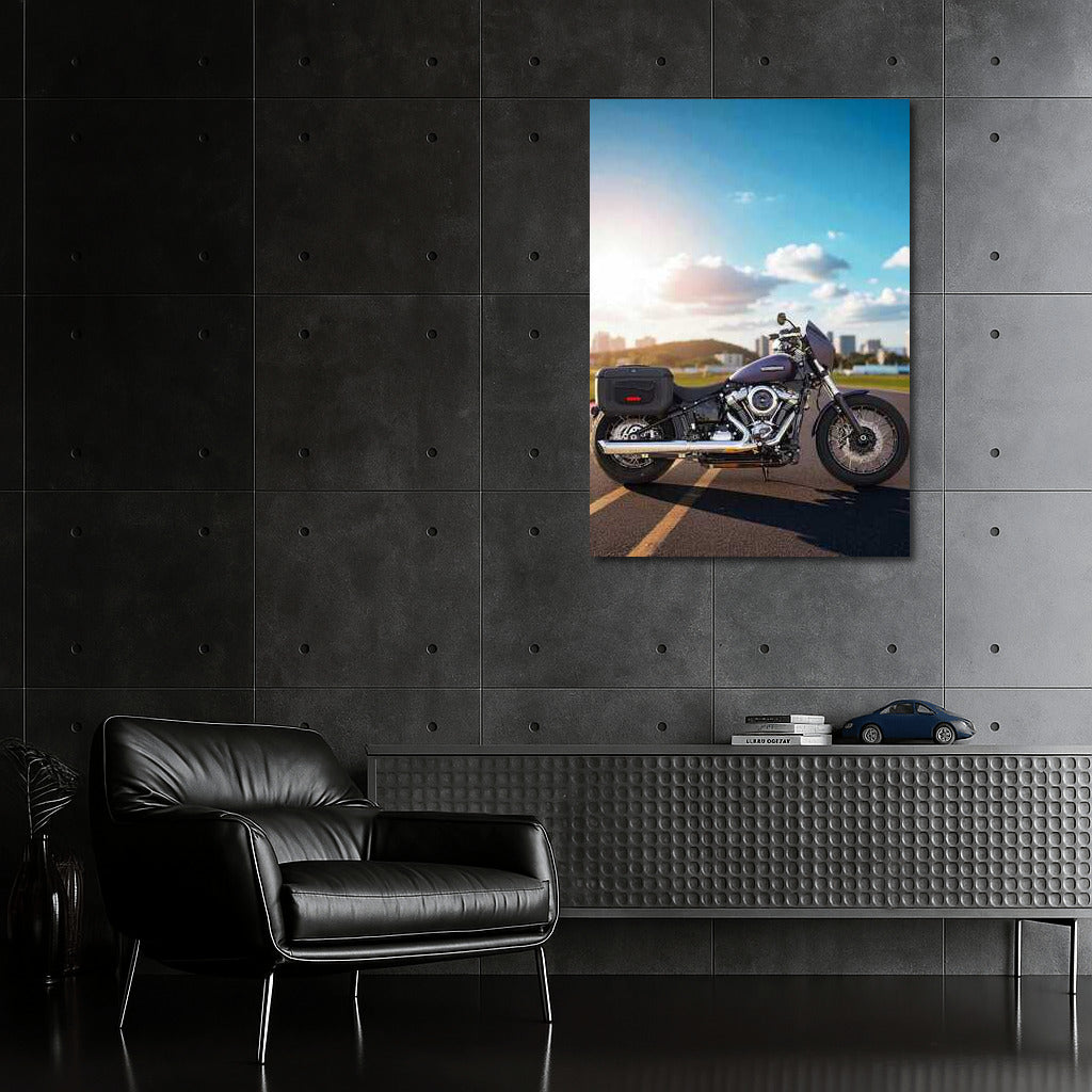 Harley Davidson Street Bob: Freedom against the city skyline