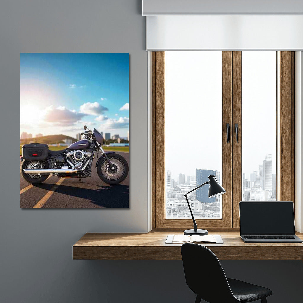 Harley Davidson Street Bob: Freedom against the city skyline