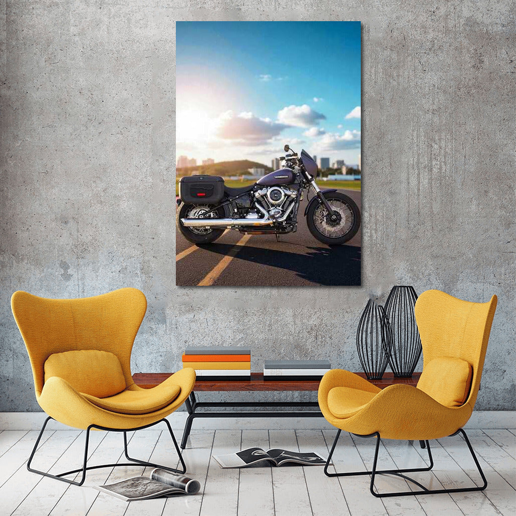 Harley Davidson Street Bob: Freedom against the city skyline