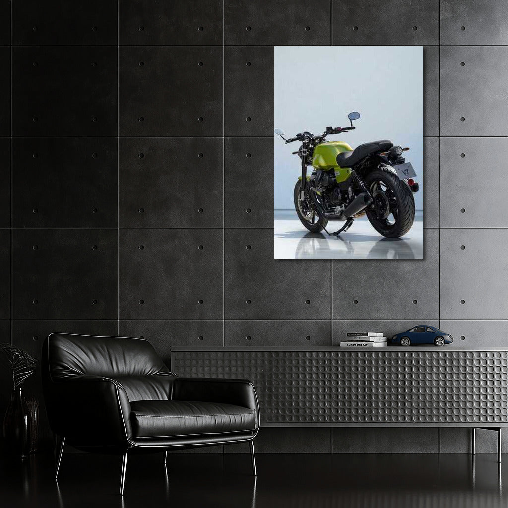 The elegance of the MotoGuzzi V7 Sport against a minimalist backdrop