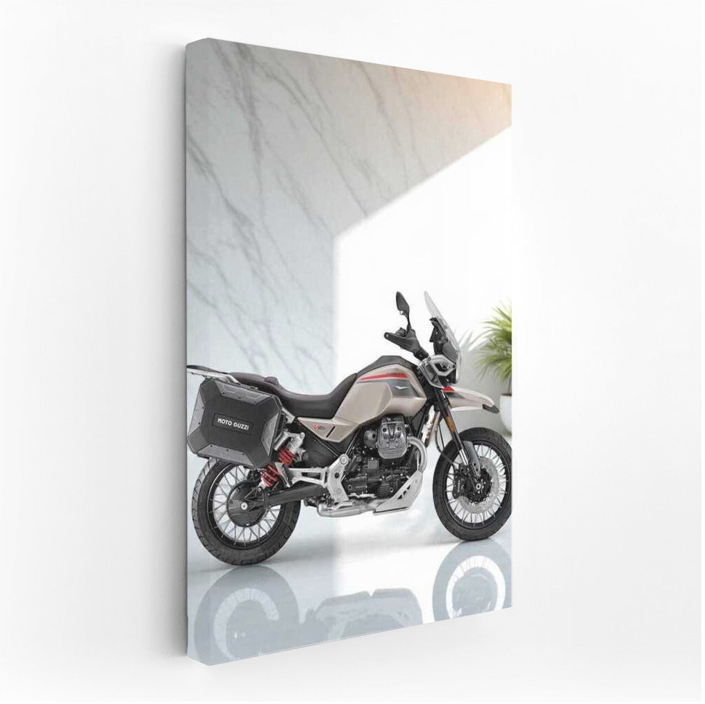 Elegance of the Moto Guzzi V85 TT Travel on Marble: Art for Motorcycle Enthusiasts