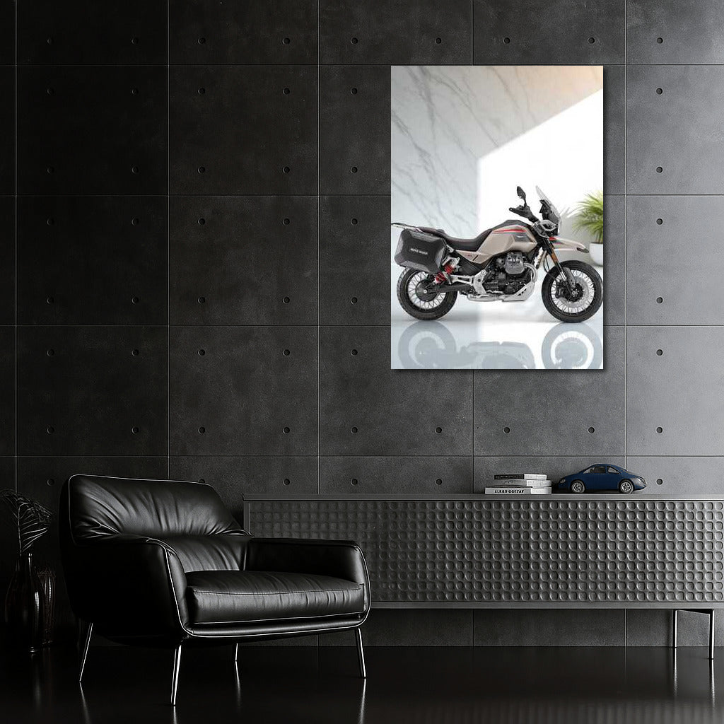 Elegance of the Moto Guzzi V85 TT Travel on Marble: Art for Motorcycle Enthusiasts