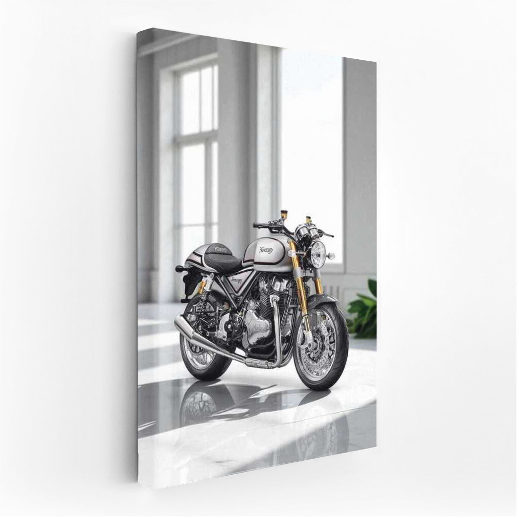 Norton Commando Sport Dynamics on White Marble: Art of Motorcycles