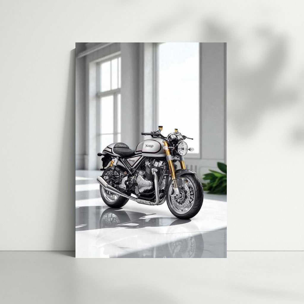Norton Commando Sport Dynamics on White Marble: Art of Motorcycles