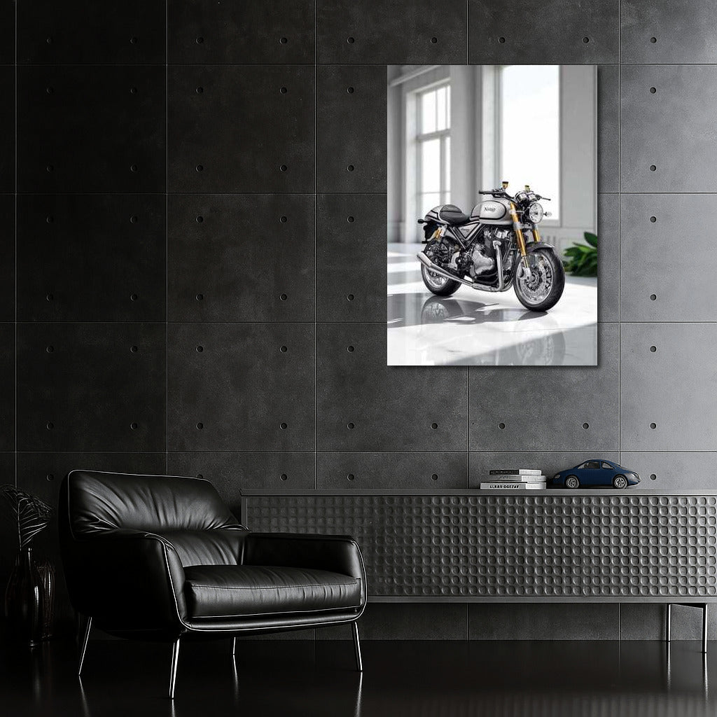 Norton Commando Sport Dynamics on White Marble: Art of Motorcycles