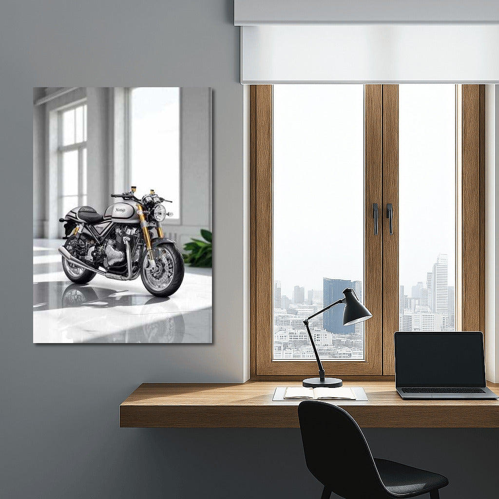 Norton Commando Sport Dynamics on White Marble: Art of Motorcycles