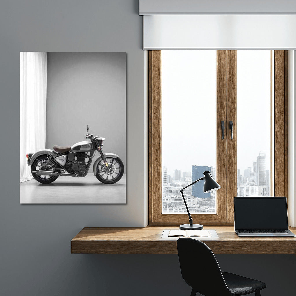 Vintage Charm: Royal Enfield Classic 350 on Grey Background