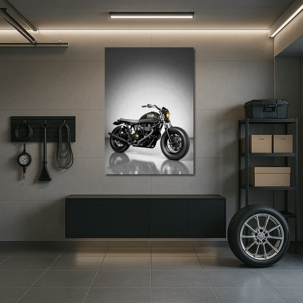 Freedom and Speed: Triumph Bonneville Custom on Gray Background