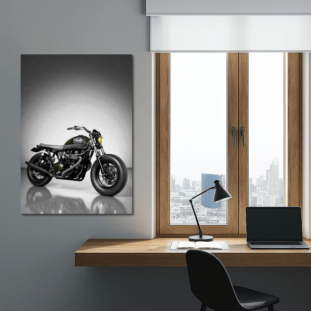 Freedom and Speed: Triumph Bonneville Custom on Gray Background