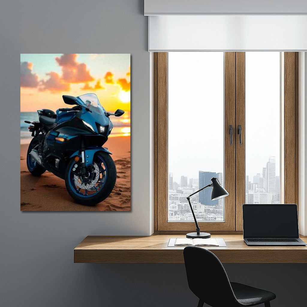 Yamaha YZF R7 at Sunset: Motorcycle by the Sea