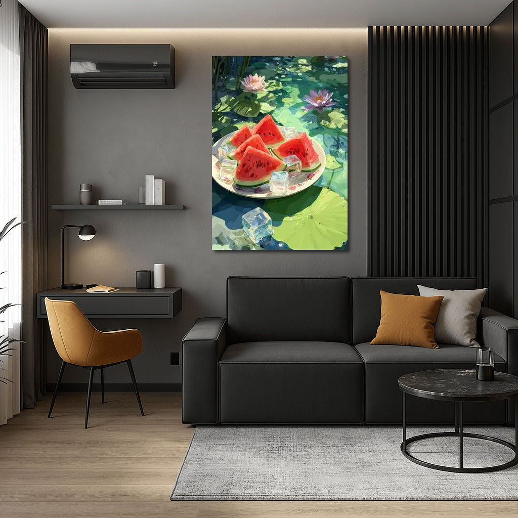 Summer Watermelon Splash on Lily Pads: Summer Nature Landscape