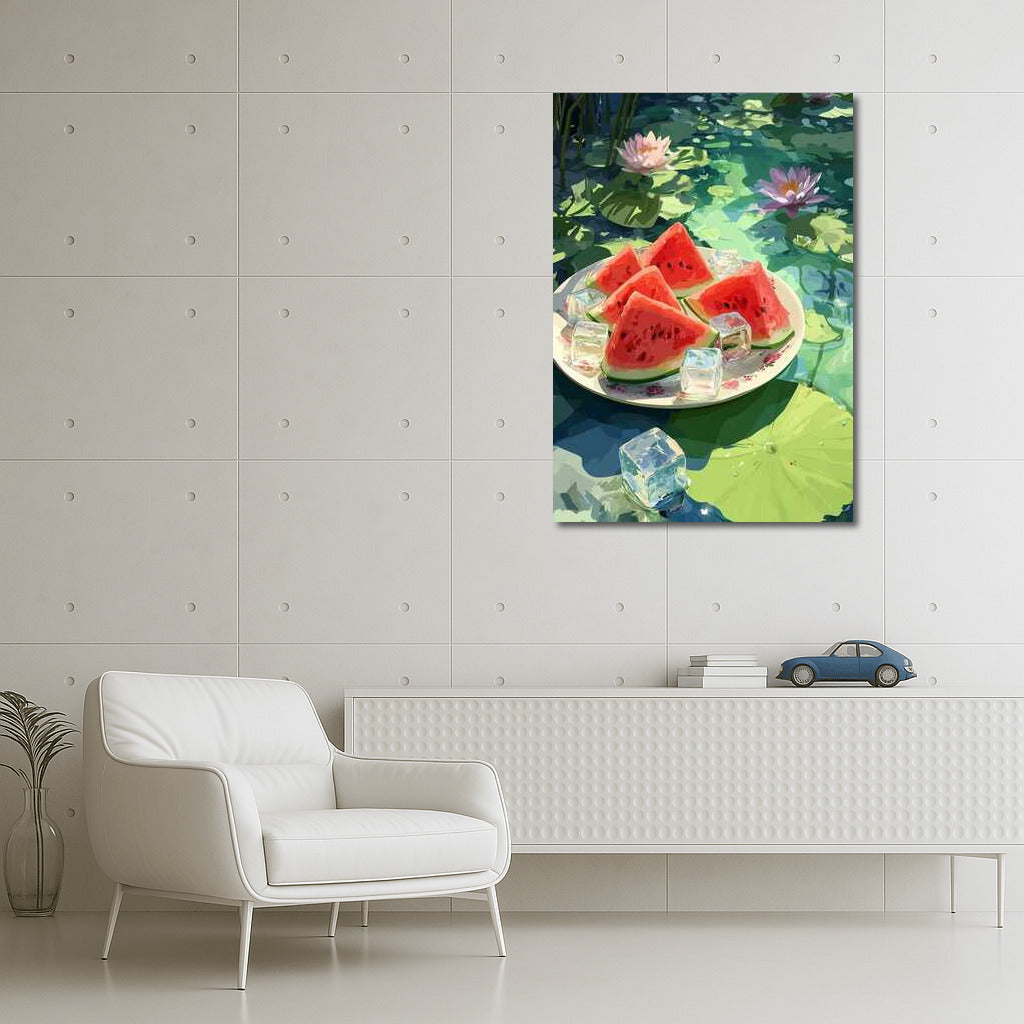 Summer Watermelon Splash on Lily Pads: Summer Nature Landscape