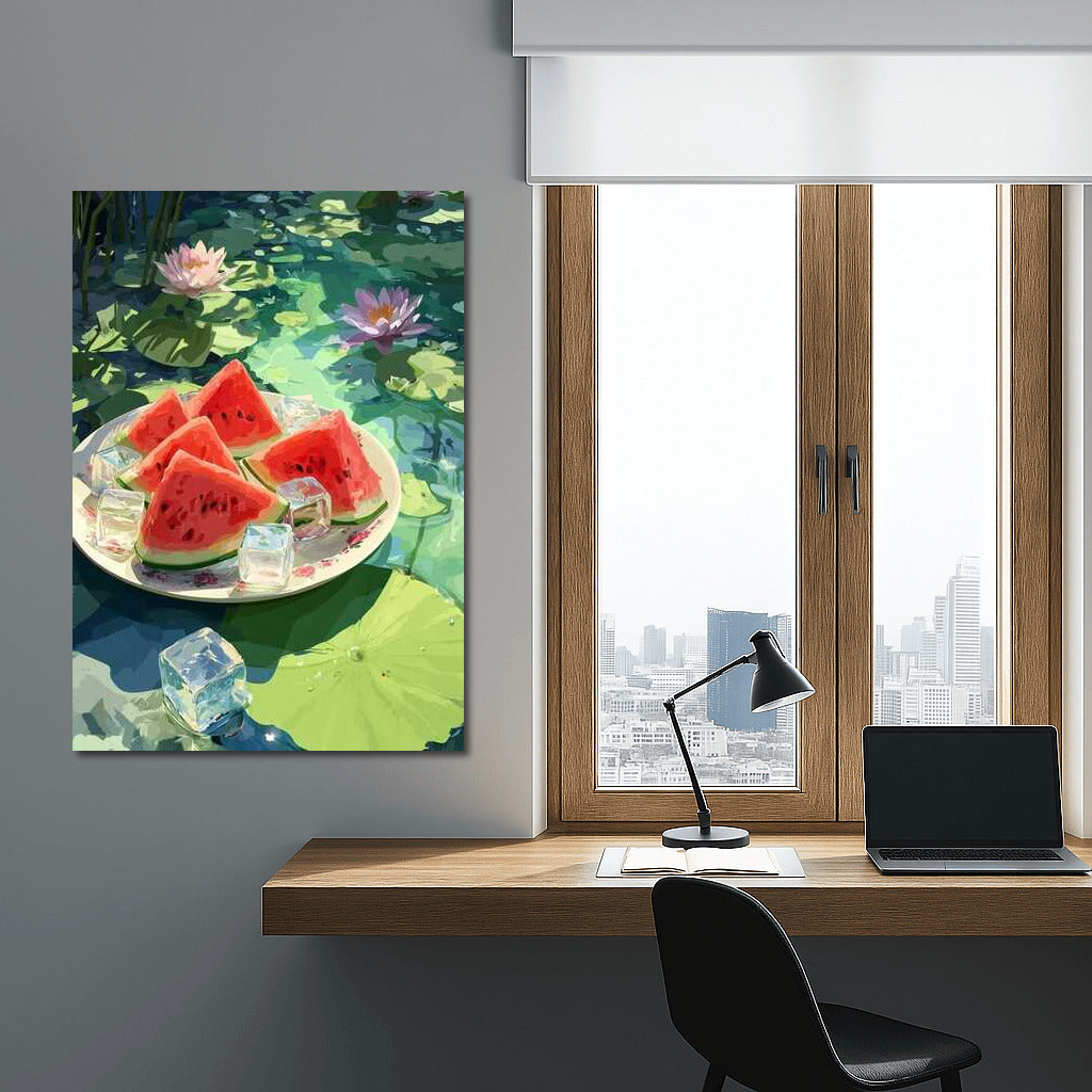 Summer Watermelon Splash on Lily Pads: Summer Nature Landscape