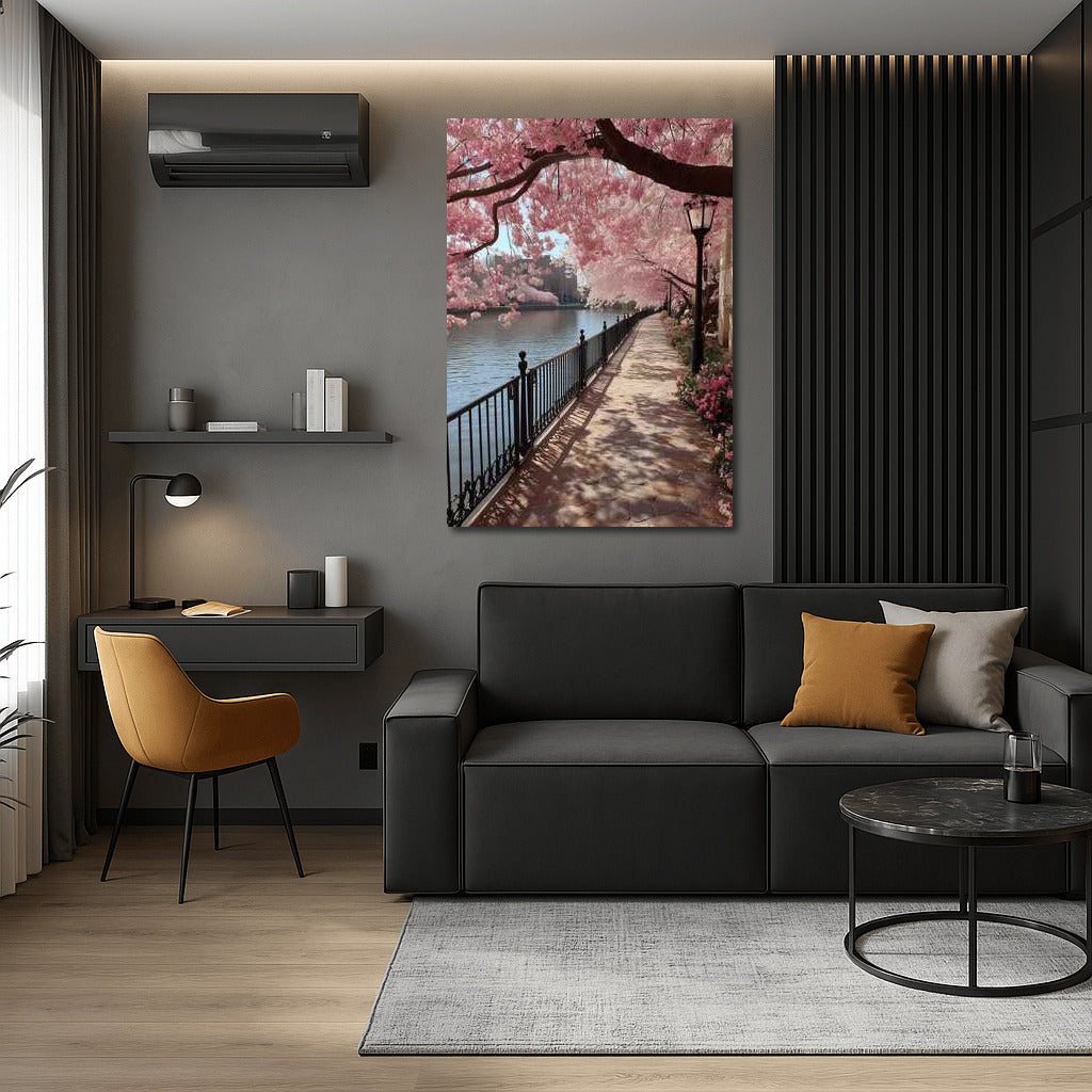 Spring Charm: Pink Flowers by the River