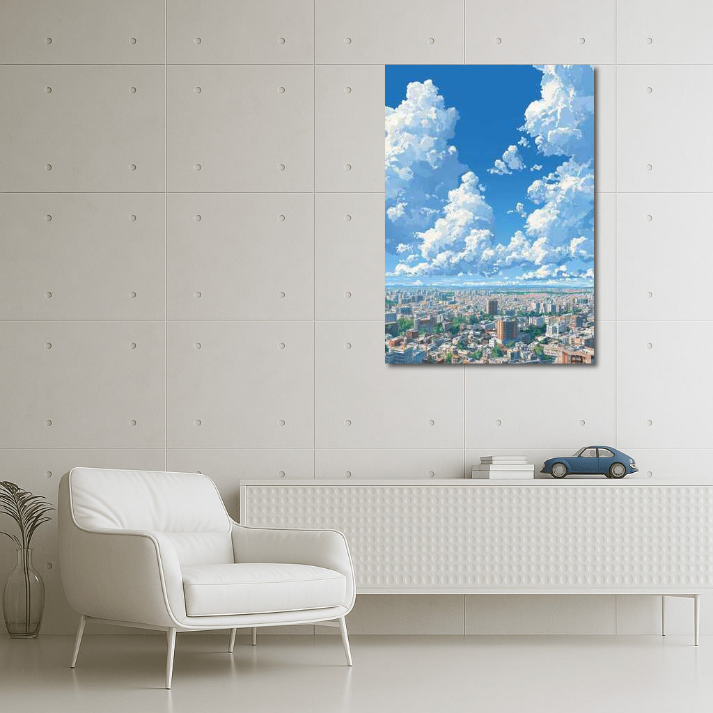 Summer Sky: Floating Clouds Over Cityscape