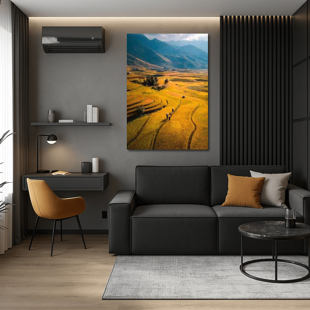 Golden Fields by the Mountains: Tranquility and Harmony of Nature