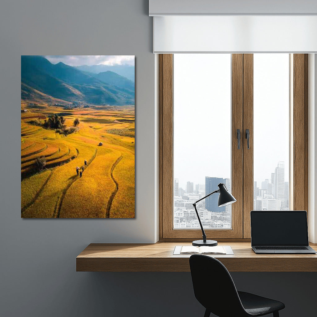 Golden Fields by the Mountains: Tranquility and Harmony of Nature