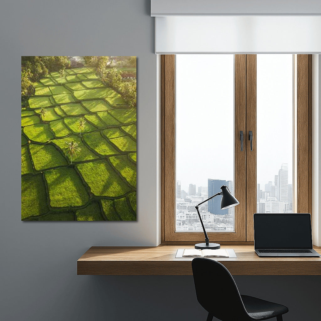 Emerald Rice Fields in Sunlight: Harmony of Nature for Your Home
