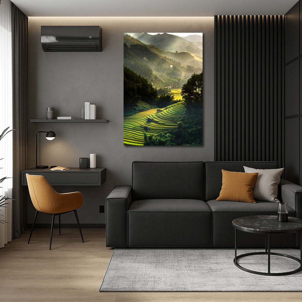 Misty Mountains and Terraces: Natural Harmony in the Interior