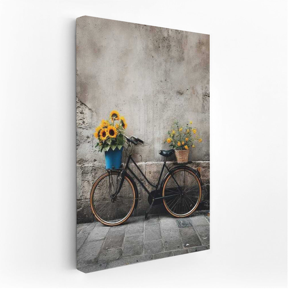 Vintage Bicycle with Sunflowers: Comfort and Tranquility