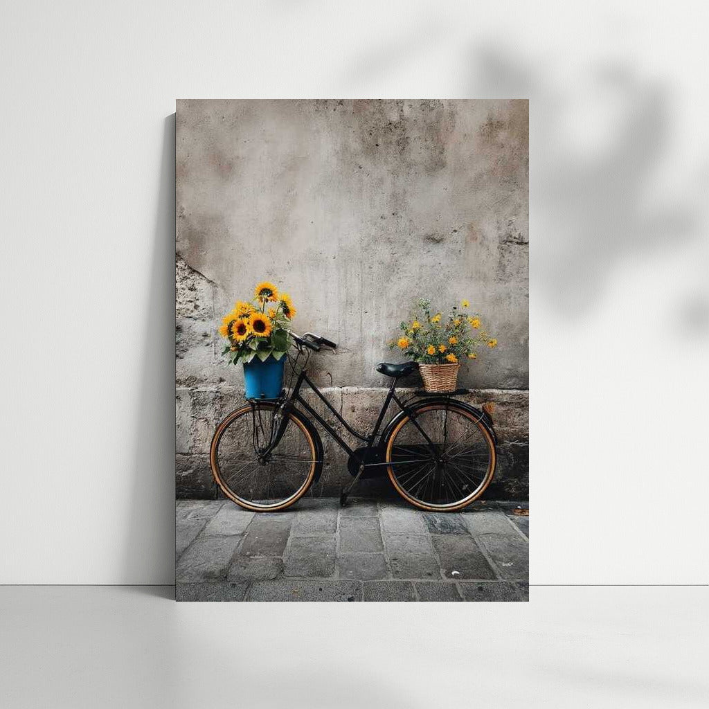 Vintage Bicycle with Sunflowers: Comfort and Tranquility