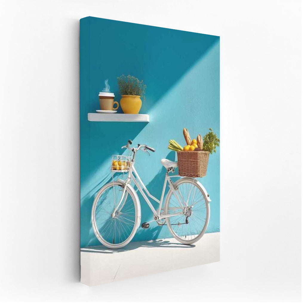 White Bike by the Turquoise Wall: Fresh and Stylish