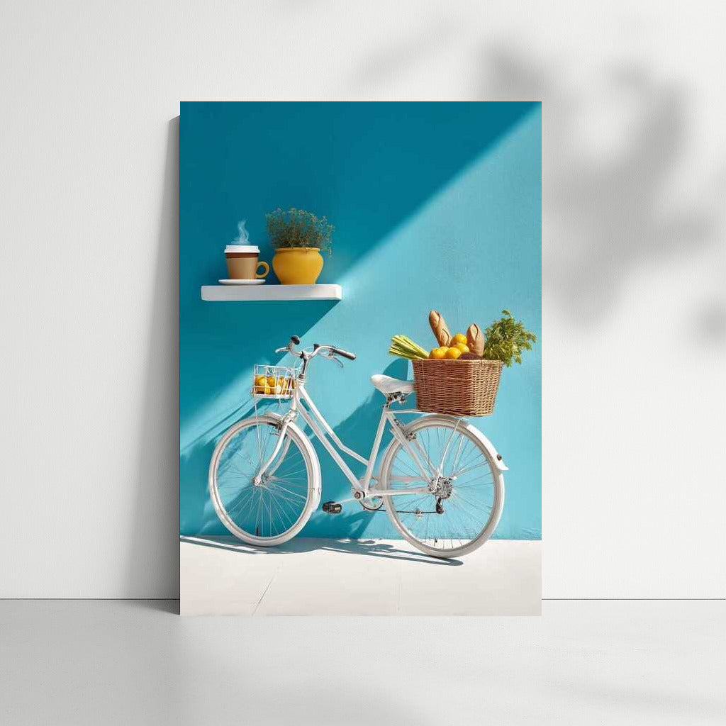 White Bike by the Turquoise Wall: Fresh and Stylish