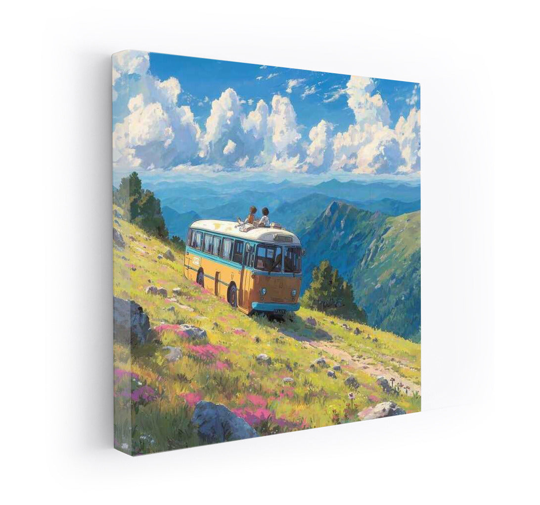 Retro Bus on the Hills: Spirit of Adventure
