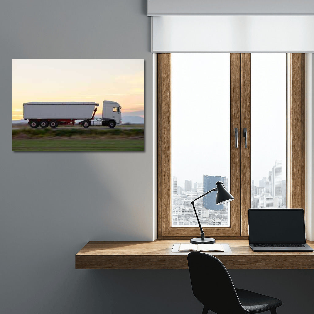 White Truck on the Road: Power and Motion