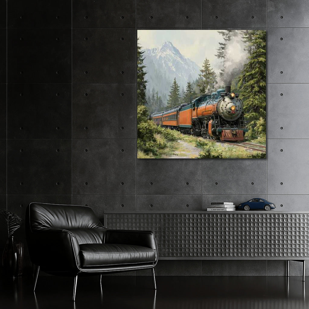 Steam Train Journey Through Forest and Mountains: Transport of Time and Space