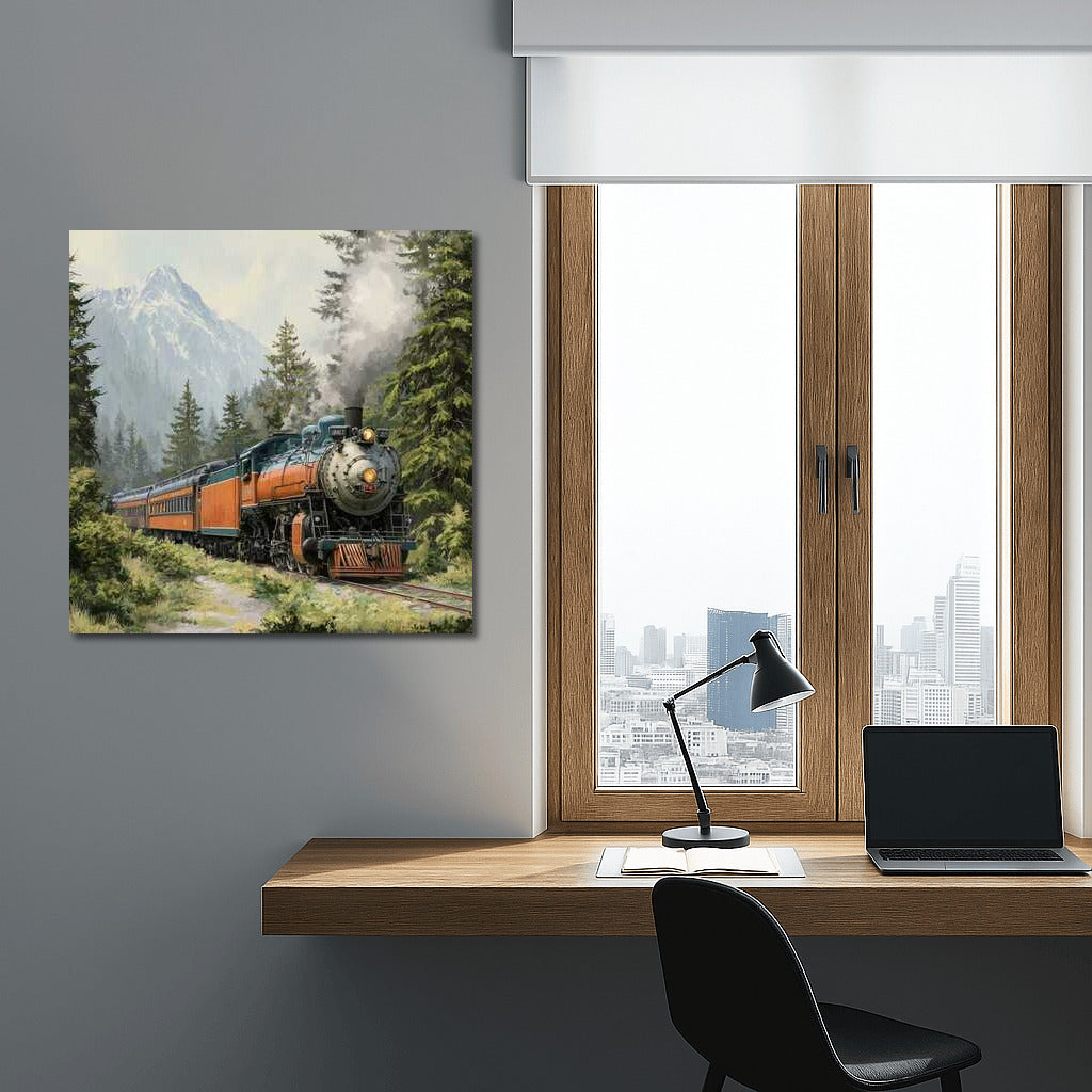 Steam Train Journey Through Forest and Mountains: Transport of Time and Space