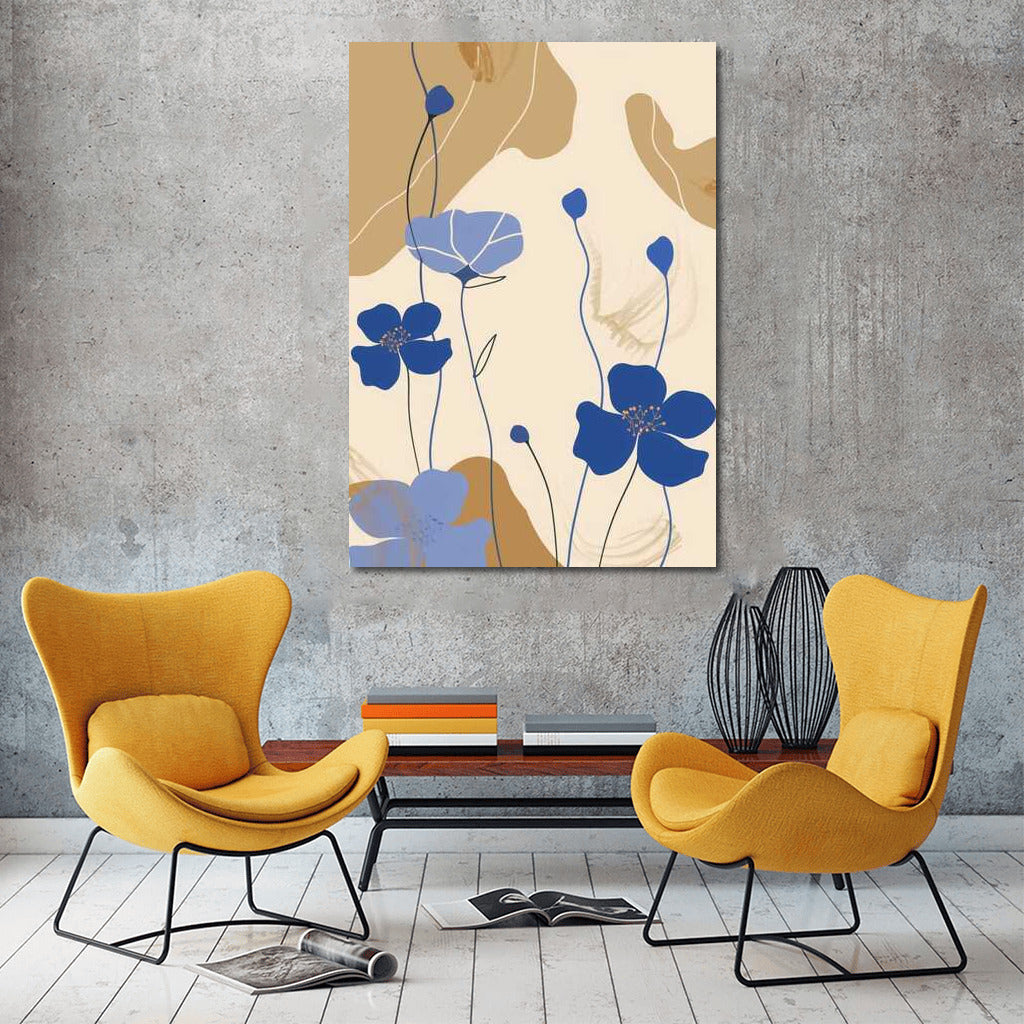 Elegant Harmony: Blue Flowers in Minimalism