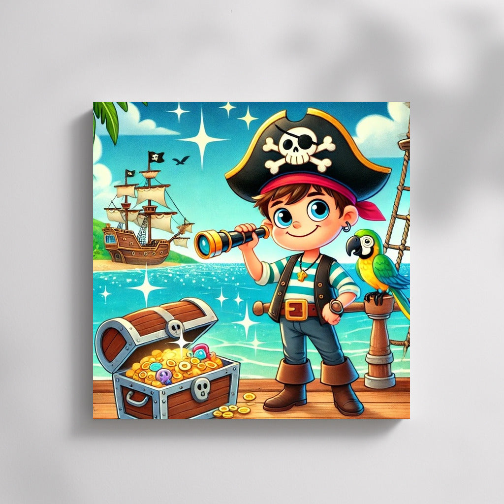 Pirate Adventures: Young Captain and Parrot on Treasure Island