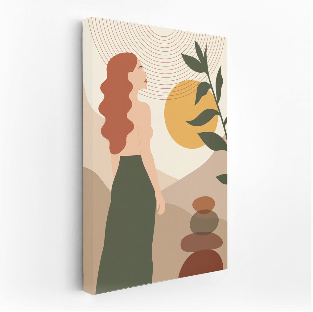 Warm Boho Charm: Mysterious Figure and Sun in Nature