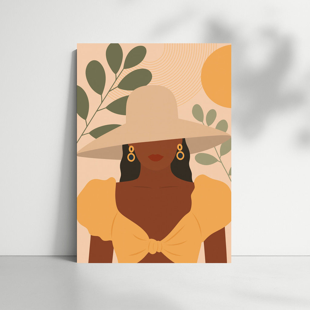 Bohemian Muse: Woman in a Hat Among Leaves and Sun