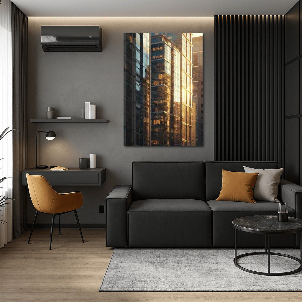 Golden Glow of Glass Giants: Modern Architecture and Buildings