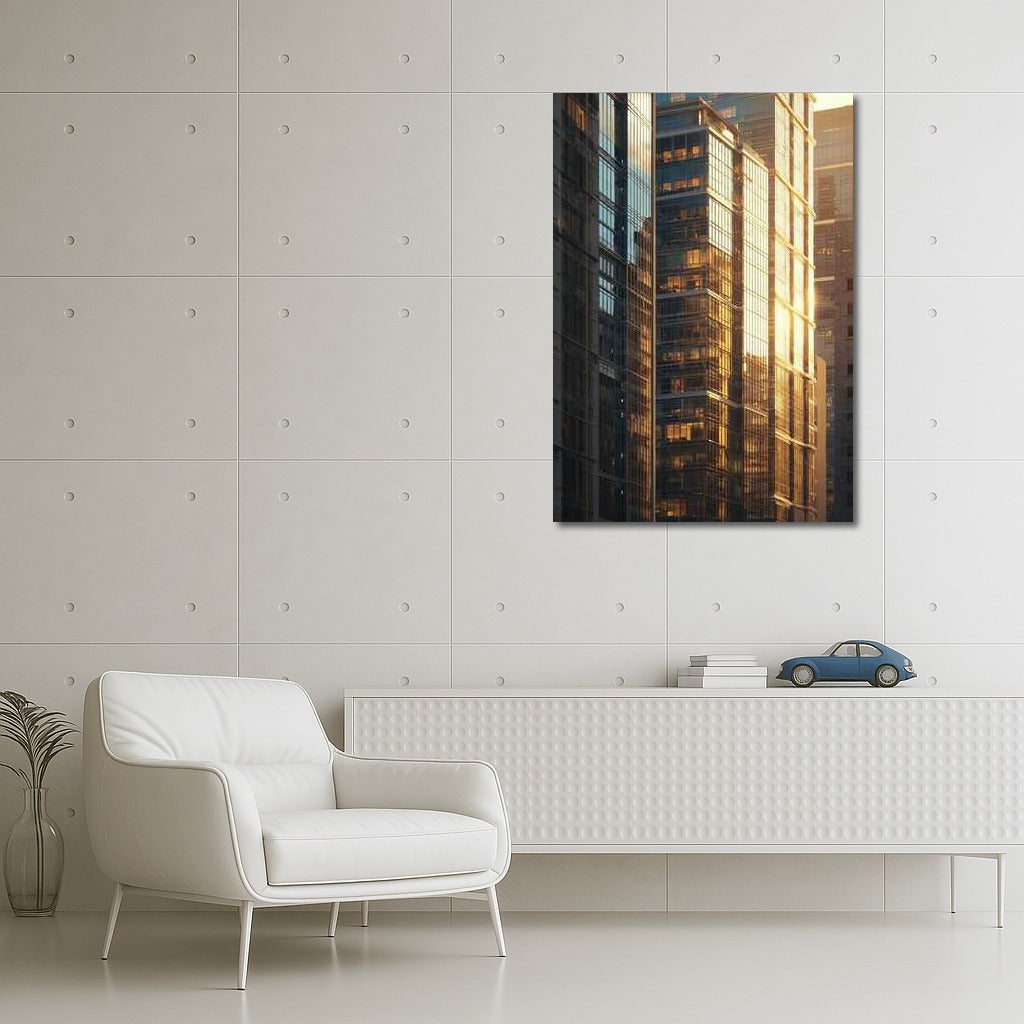 Golden Glow of Glass Giants: Modern Architecture and Buildings