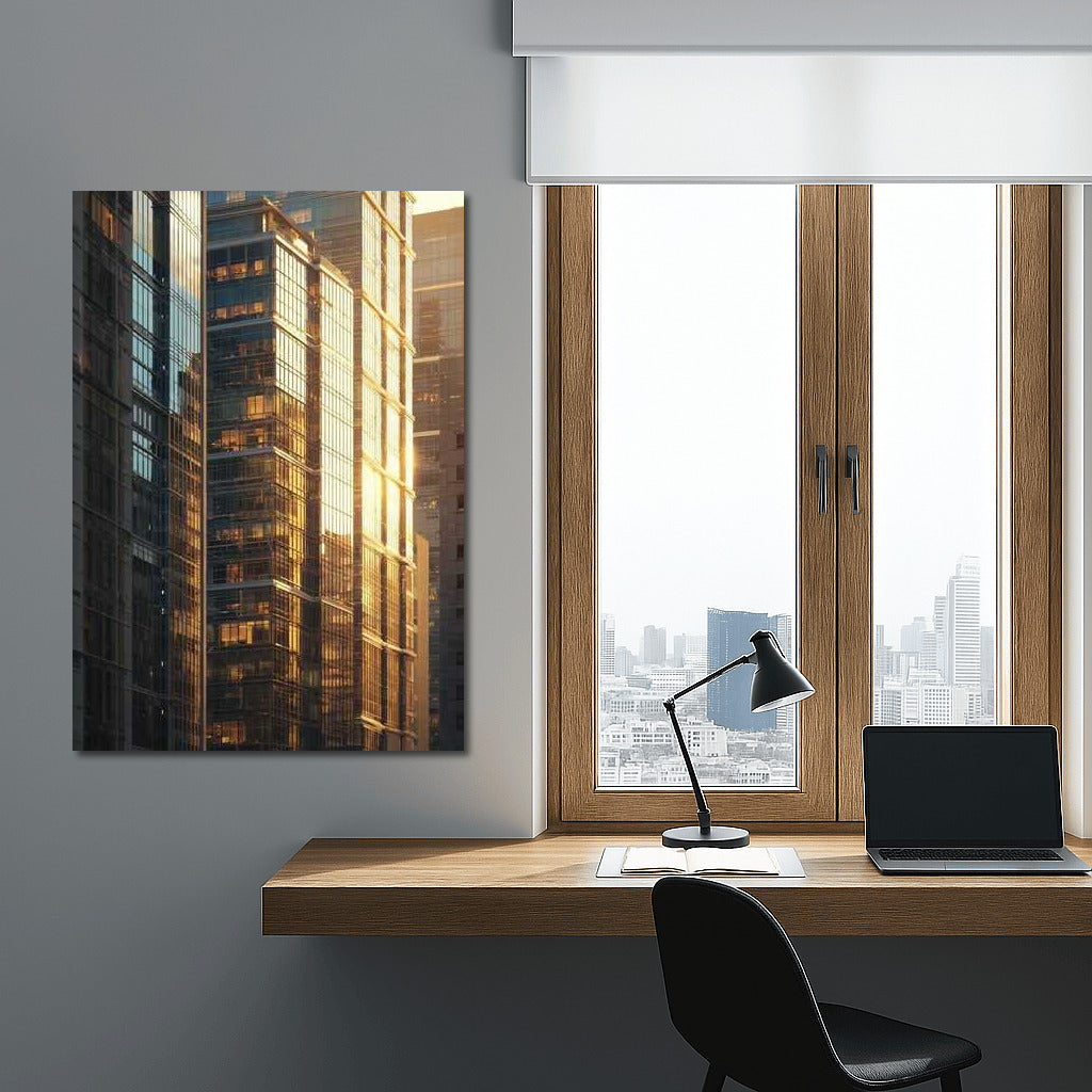 Golden Glow of Glass Giants: Modern Architecture and Buildings