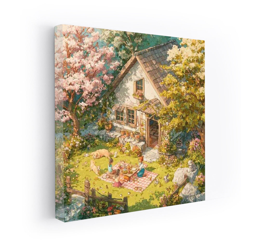 Picnic Idyll: Blooming Garden at a Country House in Cottagecore Style