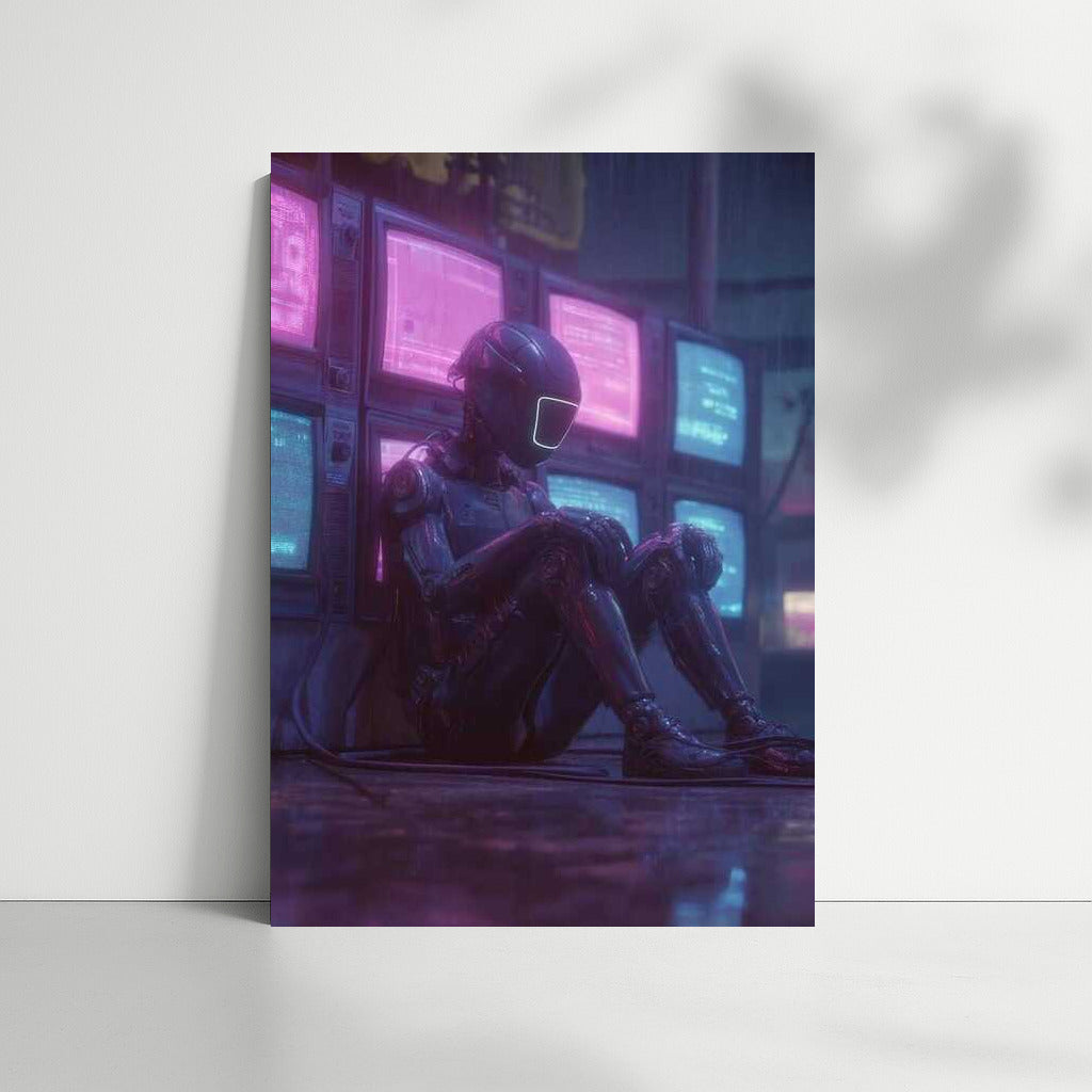 Cyborg in Neon Rain: Cyberpunk World of Screens