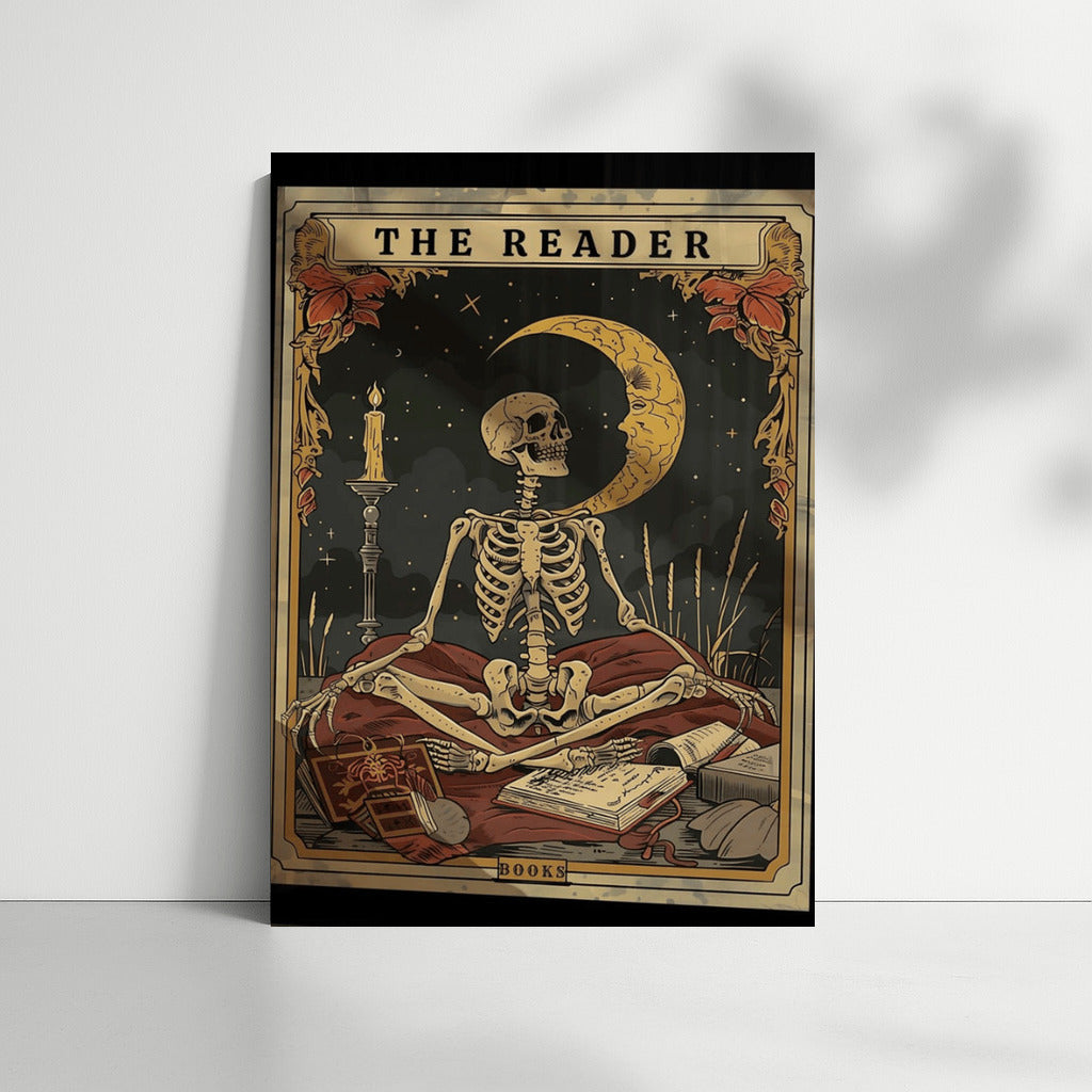Moon Reader: Gothic Skeleton Among Candles and Books