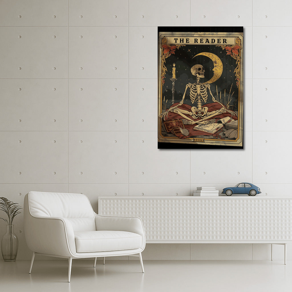Moon Reader: Gothic Skeleton Among Candles and Books