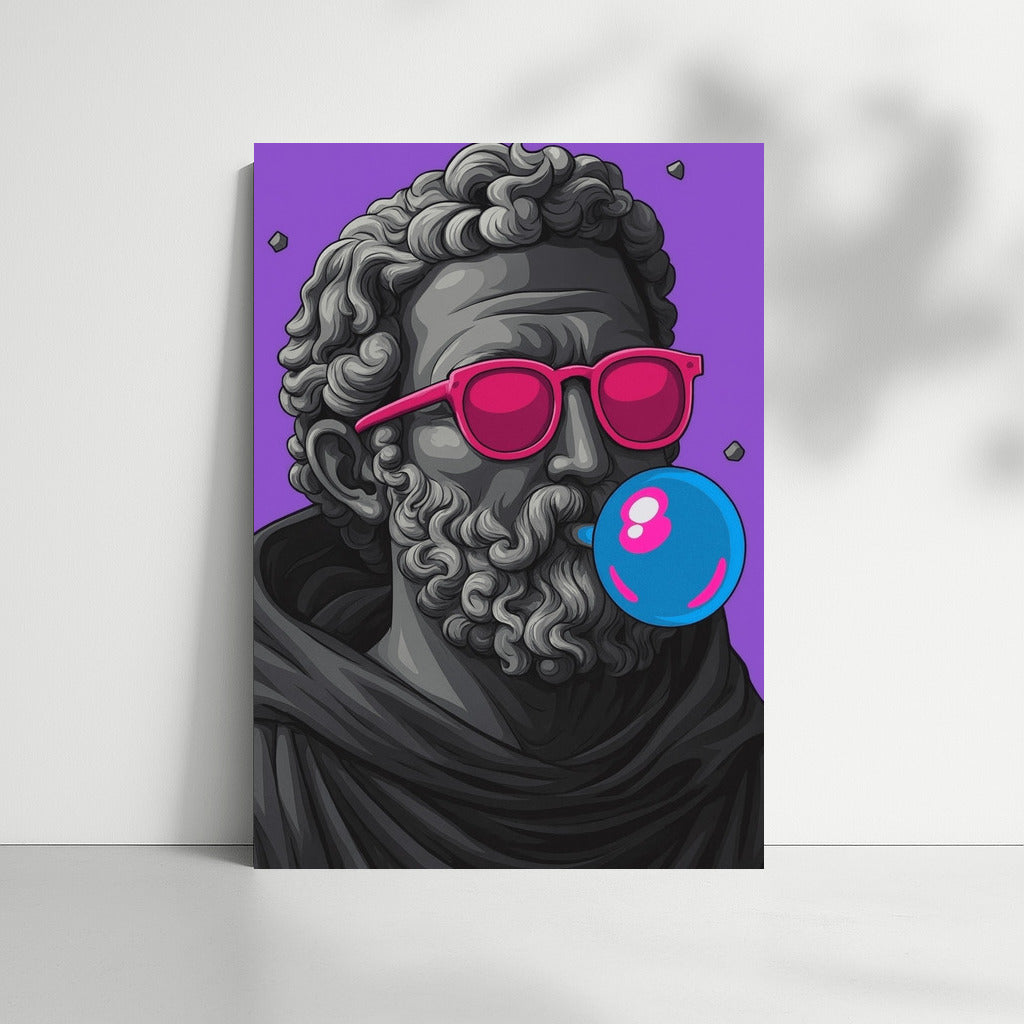Sculpted Hipster: Chewing Gum and Bright Glasses