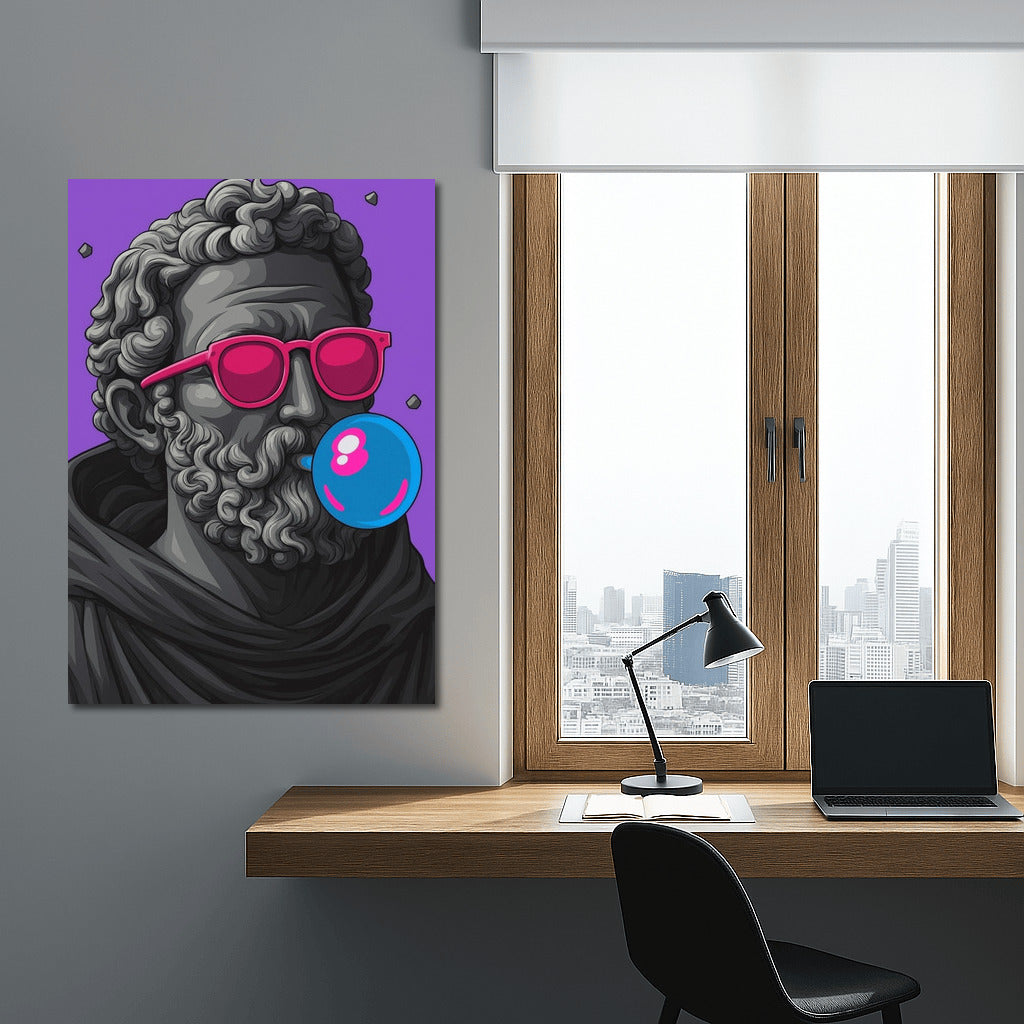 Sculpted Hipster: Chewing Gum and Bright Glasses