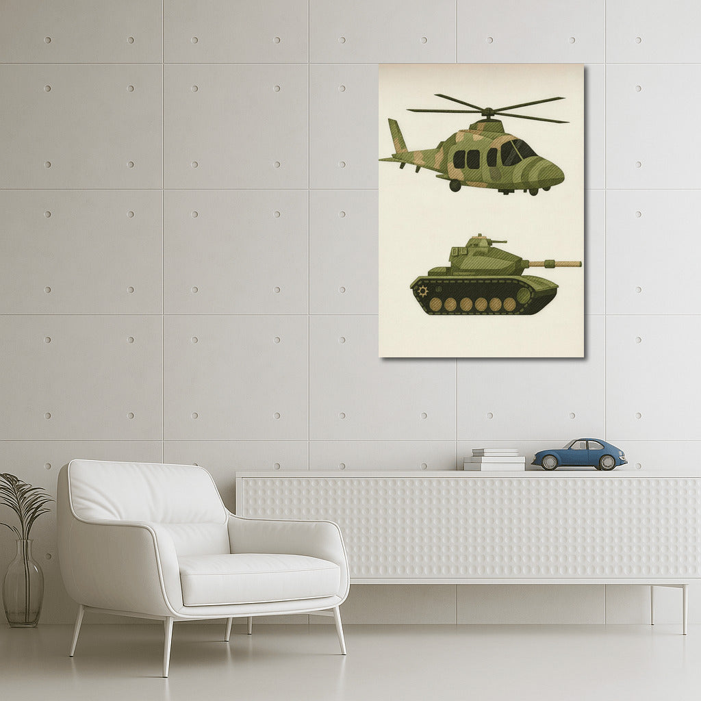 Military Glory: Tank and Helicopter in Camouflage for Military Veterans Fans
