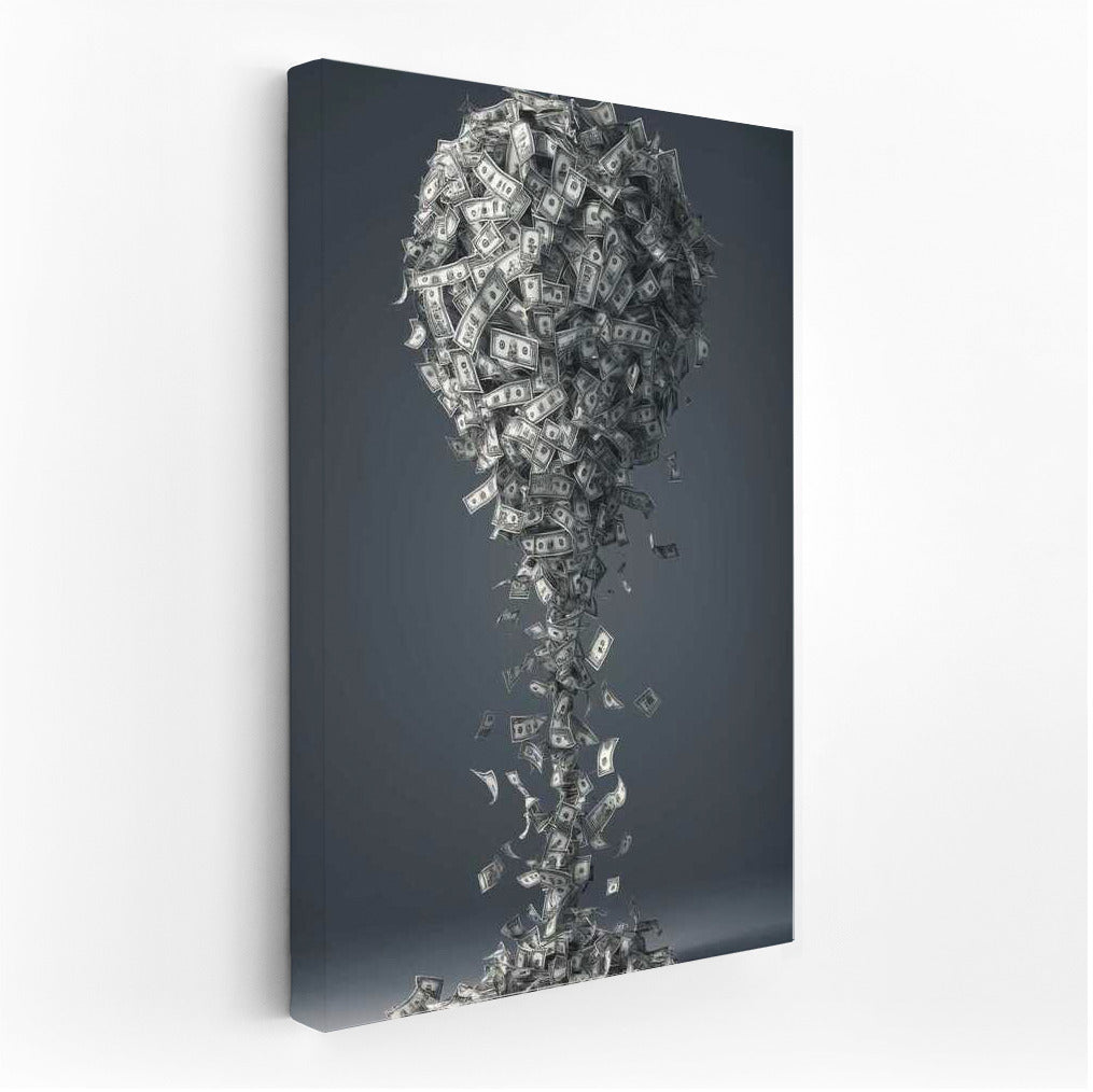 Glass of Abundance: Vortex of Banknotes and Luxury