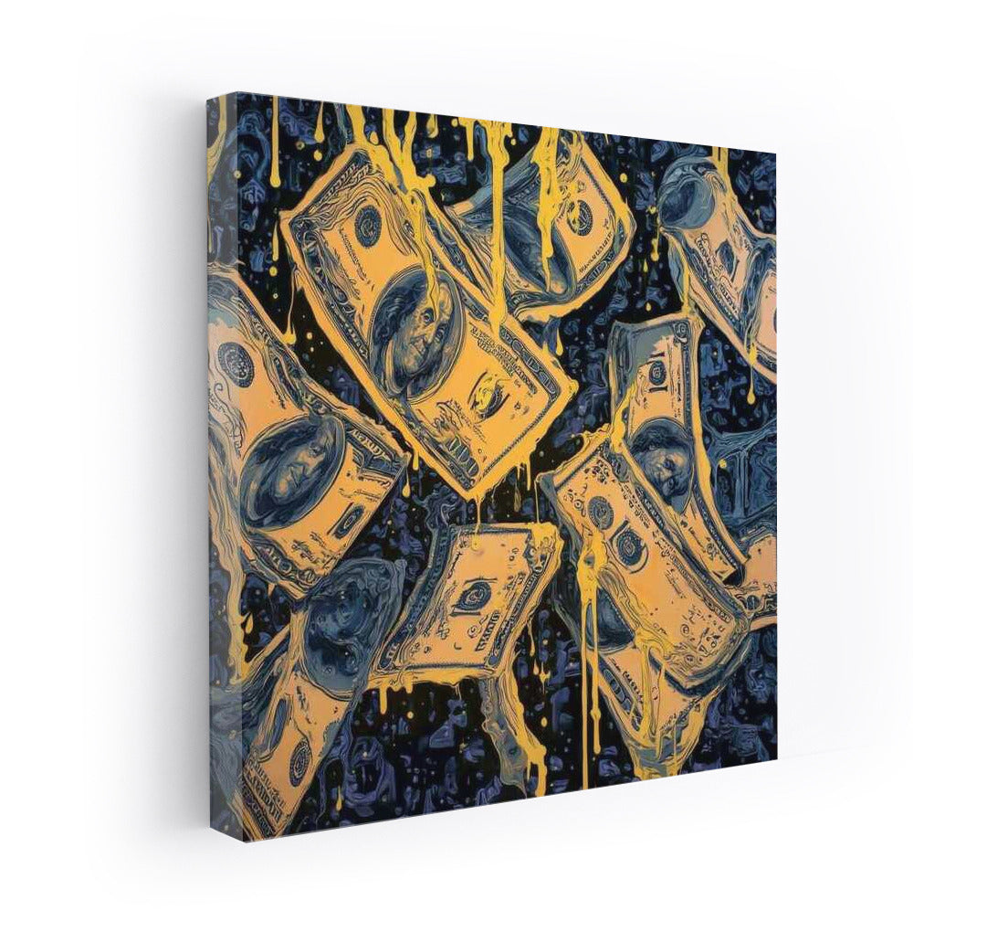 Dance of Golden Drops on Banknotes