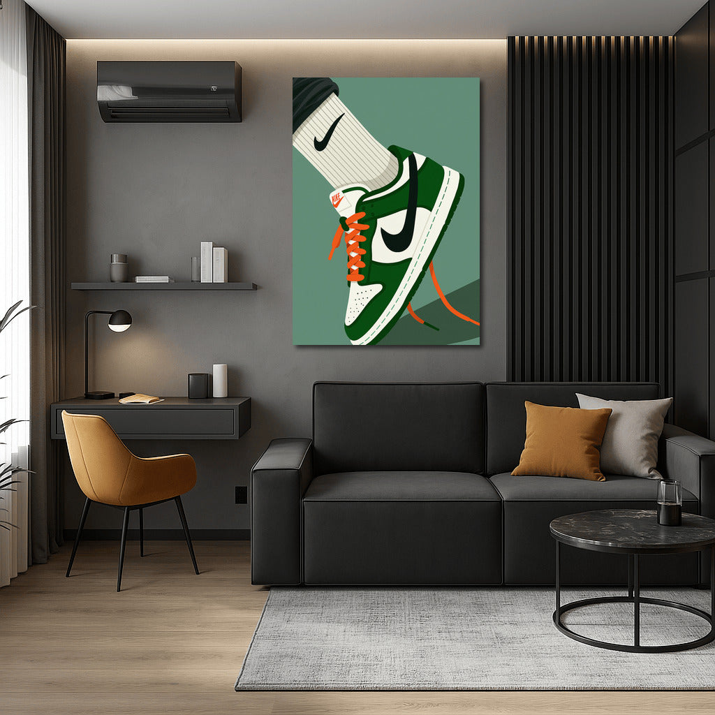 Bright and Moving: The Iconic Nike Sneakers on the Wall