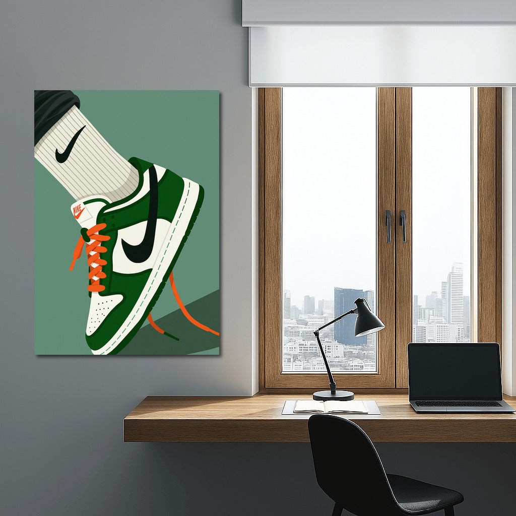 Bright and Moving: The Iconic Nike Sneakers on the Wall