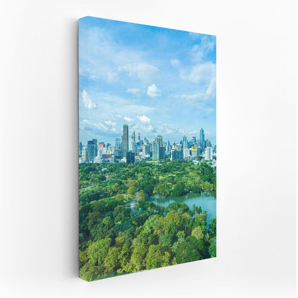 Harmony of the metropolis and nature: Urban landscape with a green park